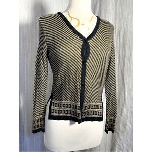 Dana Buchman Cardigan Women's 90's Size XS Petite Black and Gold Button Top